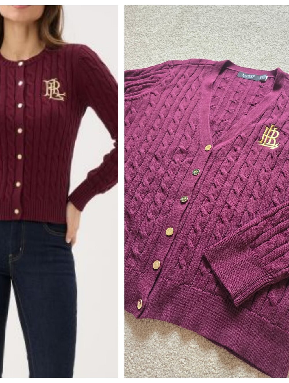 Ralph Lauren Black Label Ralhan Cable-Knit Cotton-Blend Cardigan Womens Size XL